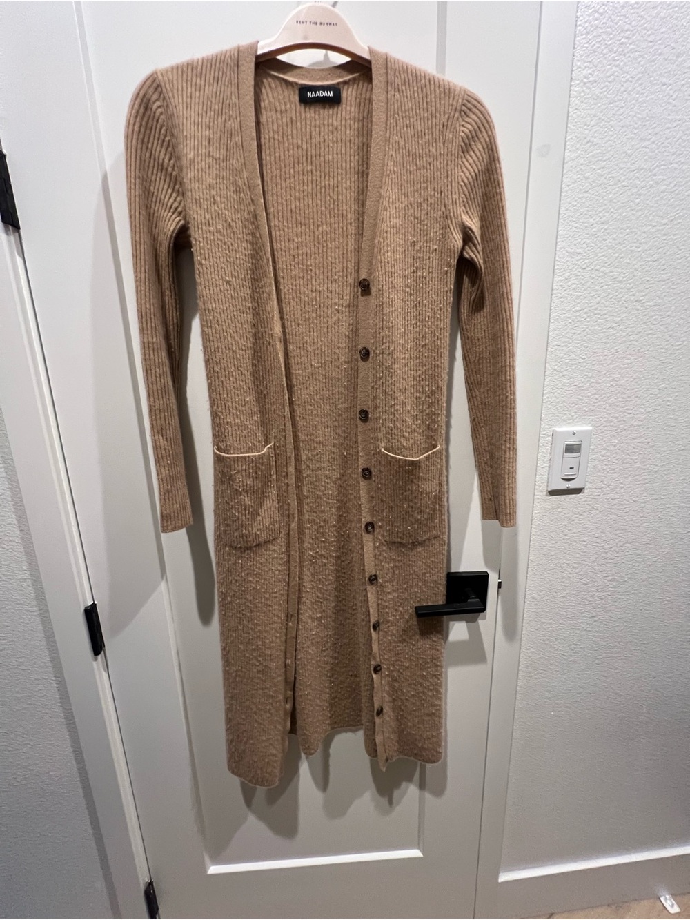 NAADAM Ribbed Long Sleeve Knit Cardigan  in Camel